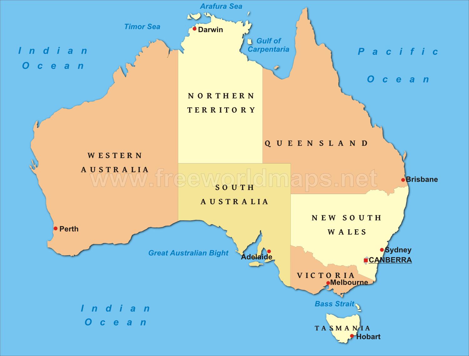 australia mapa miasta Australia mapa najbardziej znaczących miast   mapa Australii z 