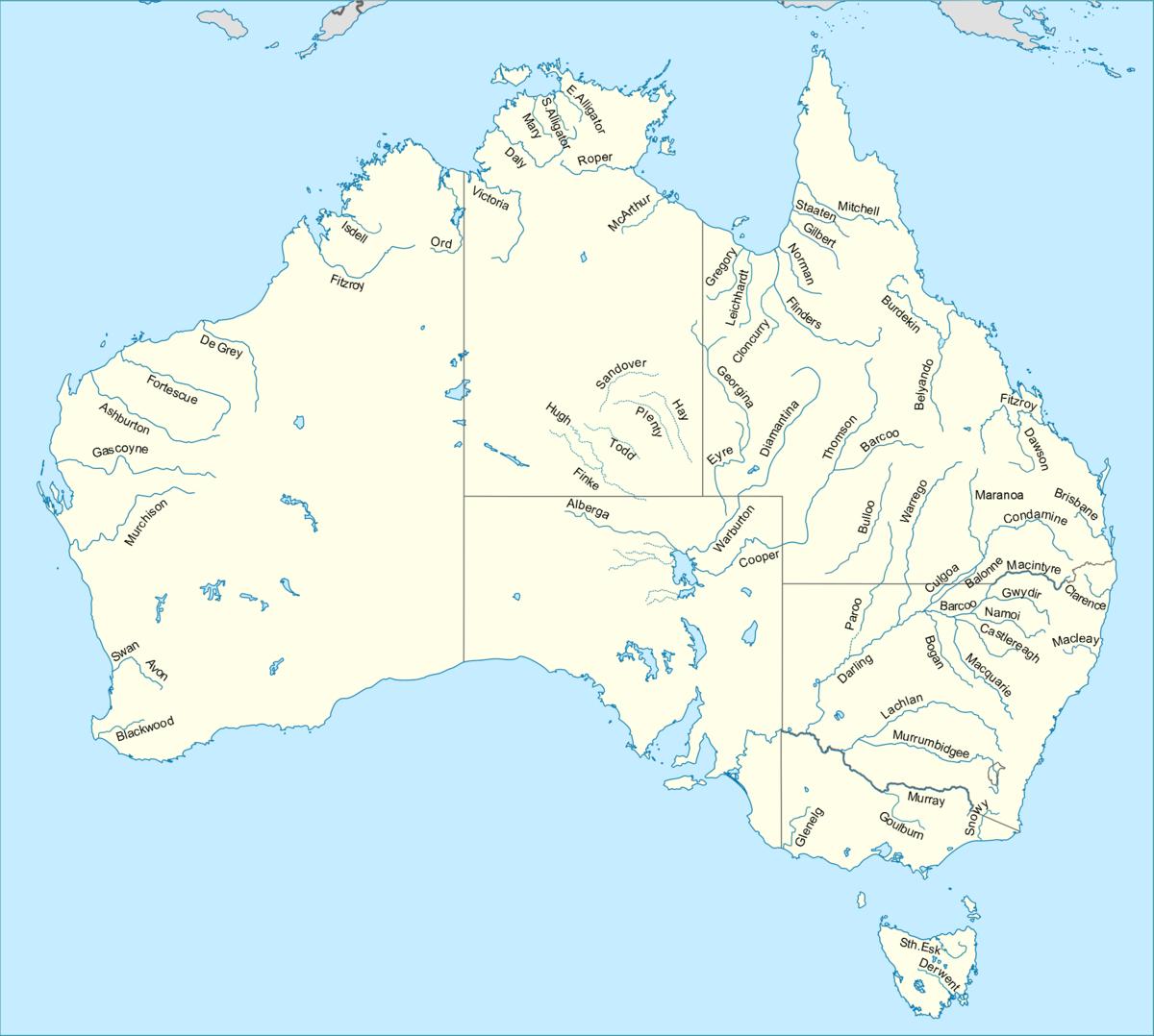 australia rzeki mapa Australijskie rzeki mapa rzek mapa Australii (Australia i Nowa 