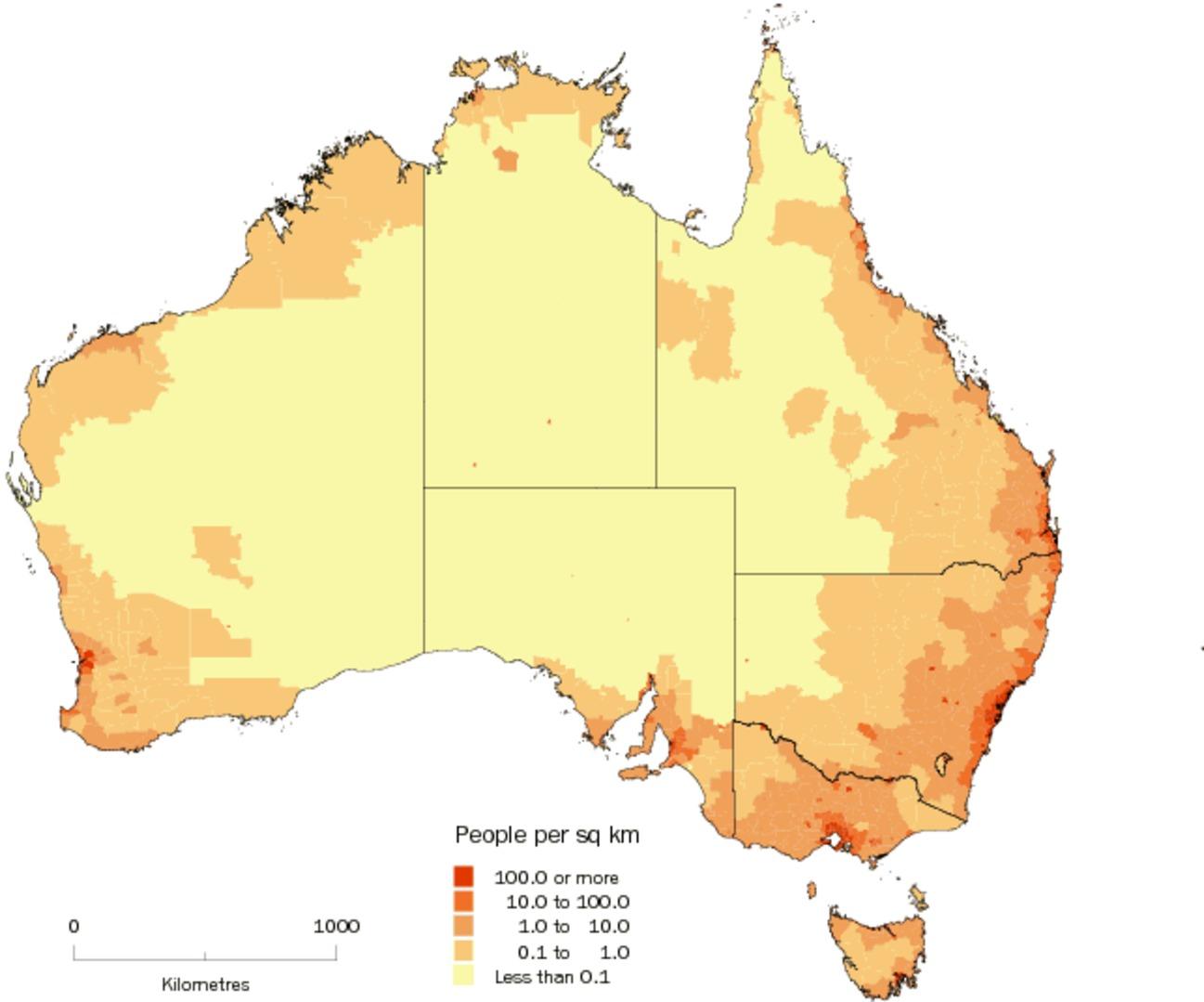 Mapa Australii Gęstość Zaludnienia 