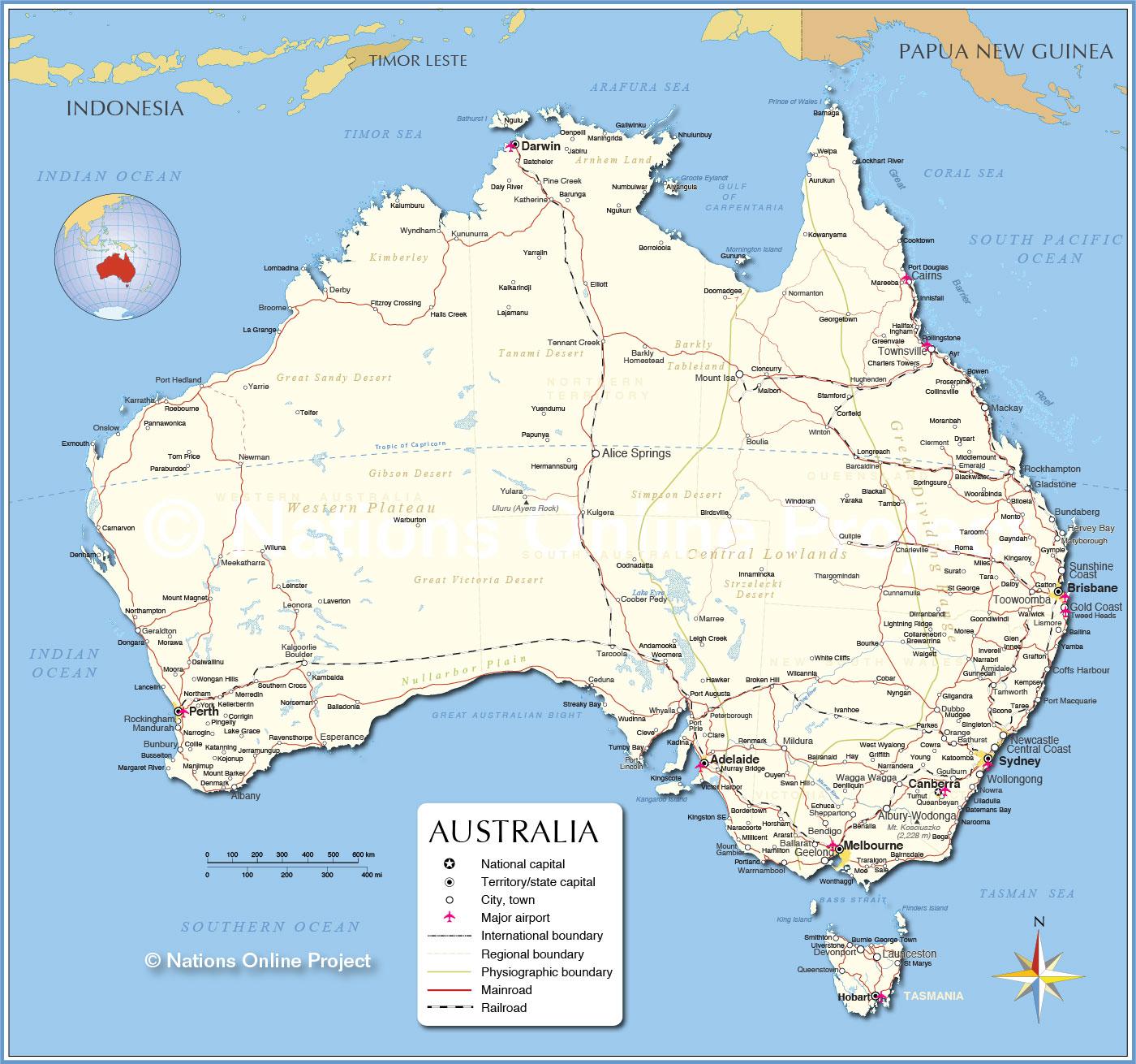 mapa australii z miastami Mapa Australii Z Miastami Mapa Australii Z Miastami Australia I Nowa Zelandia Oceania mapa australii z miastami