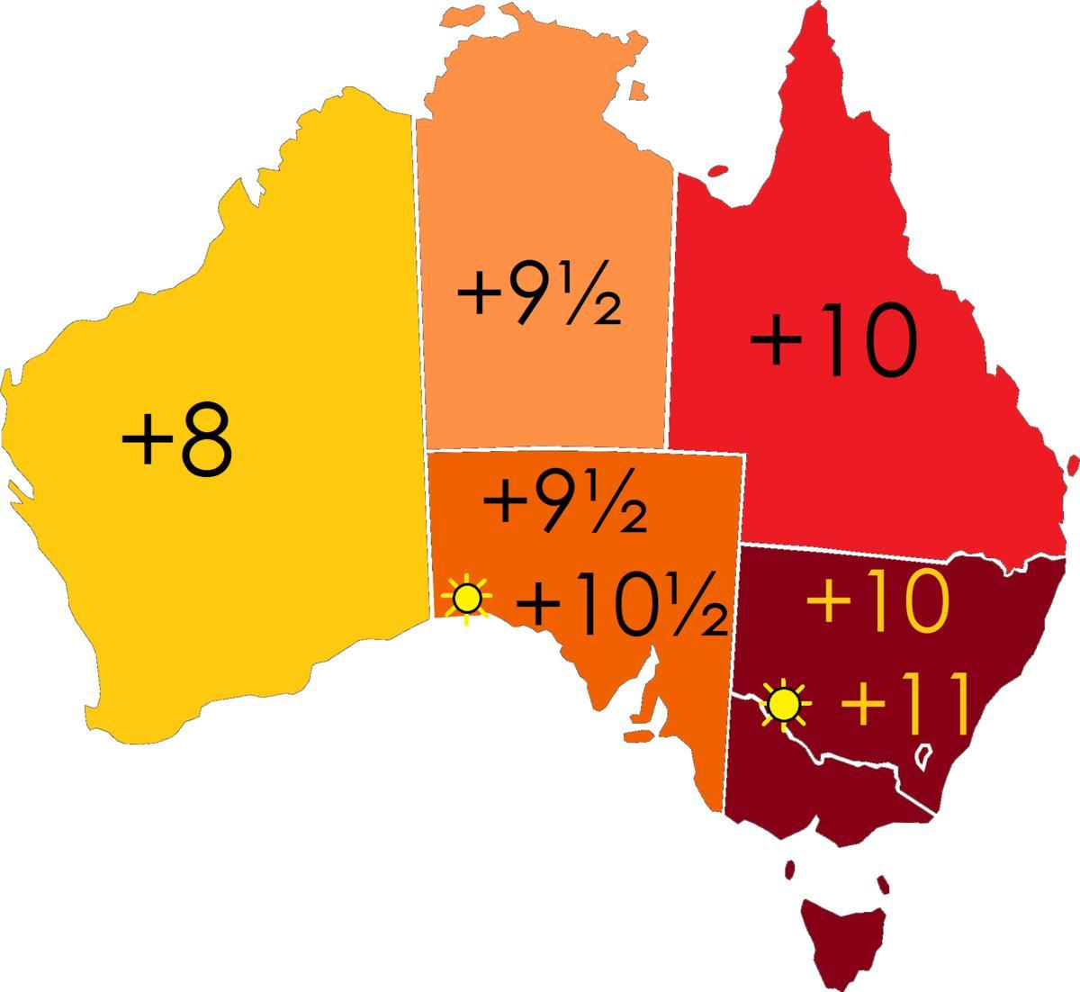 strefy czasowe Australii na mapie