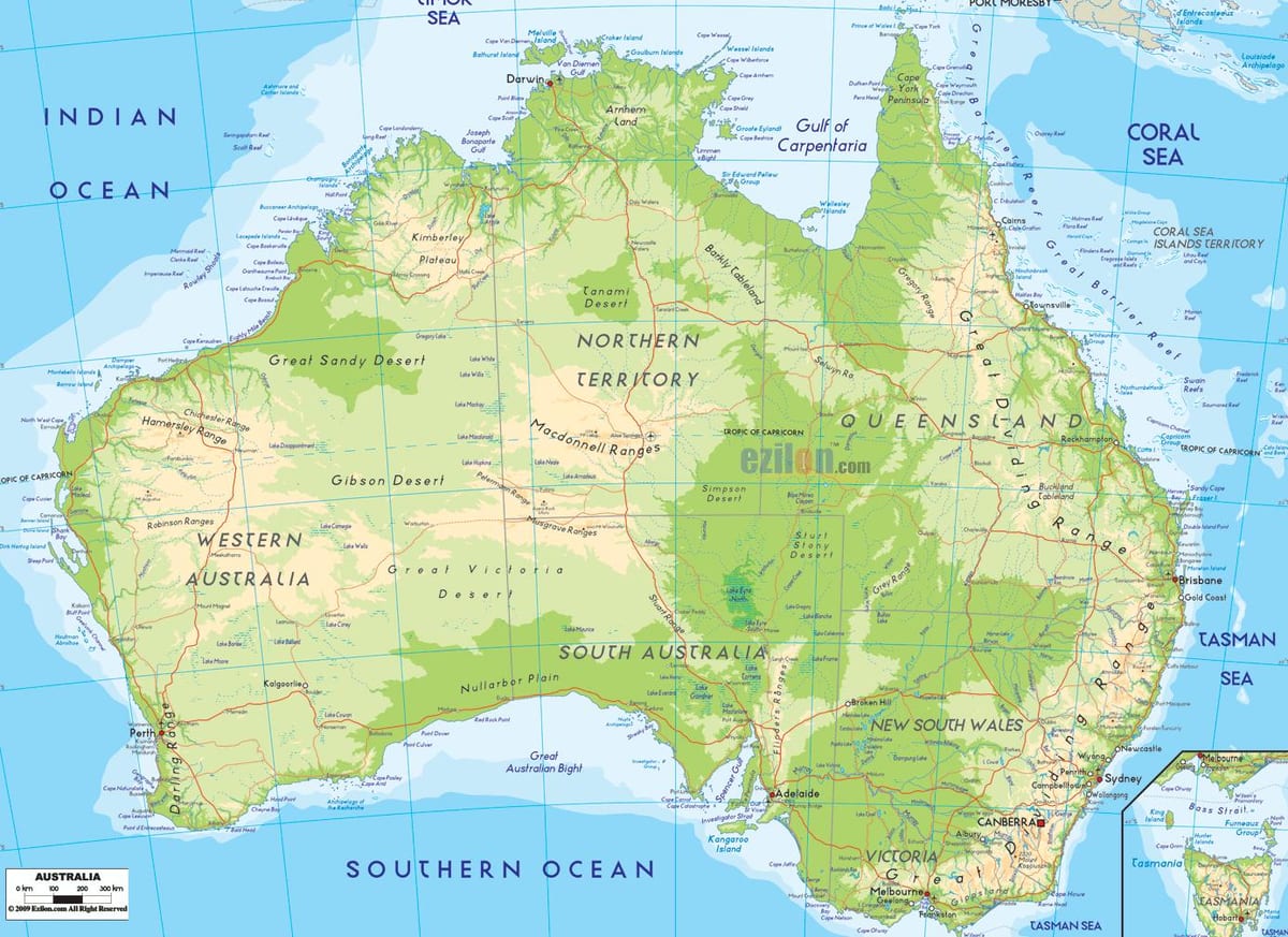mapa fizyczna Australii