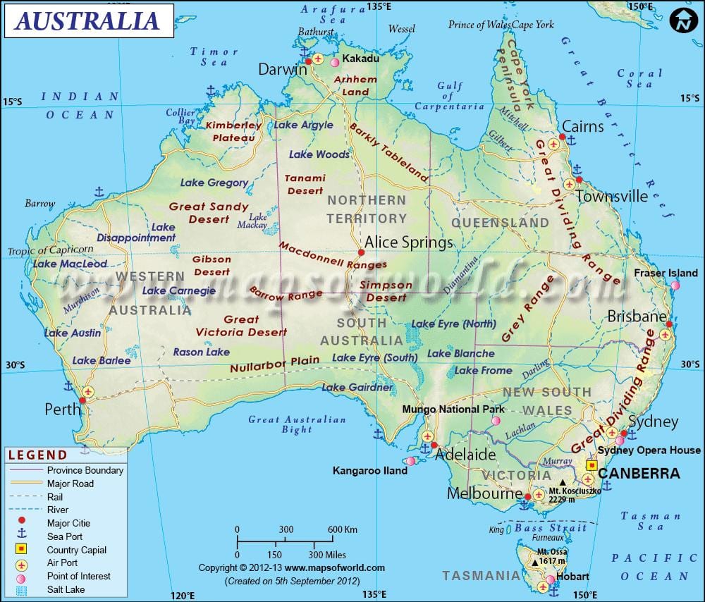 mapa Australii ze stolicami