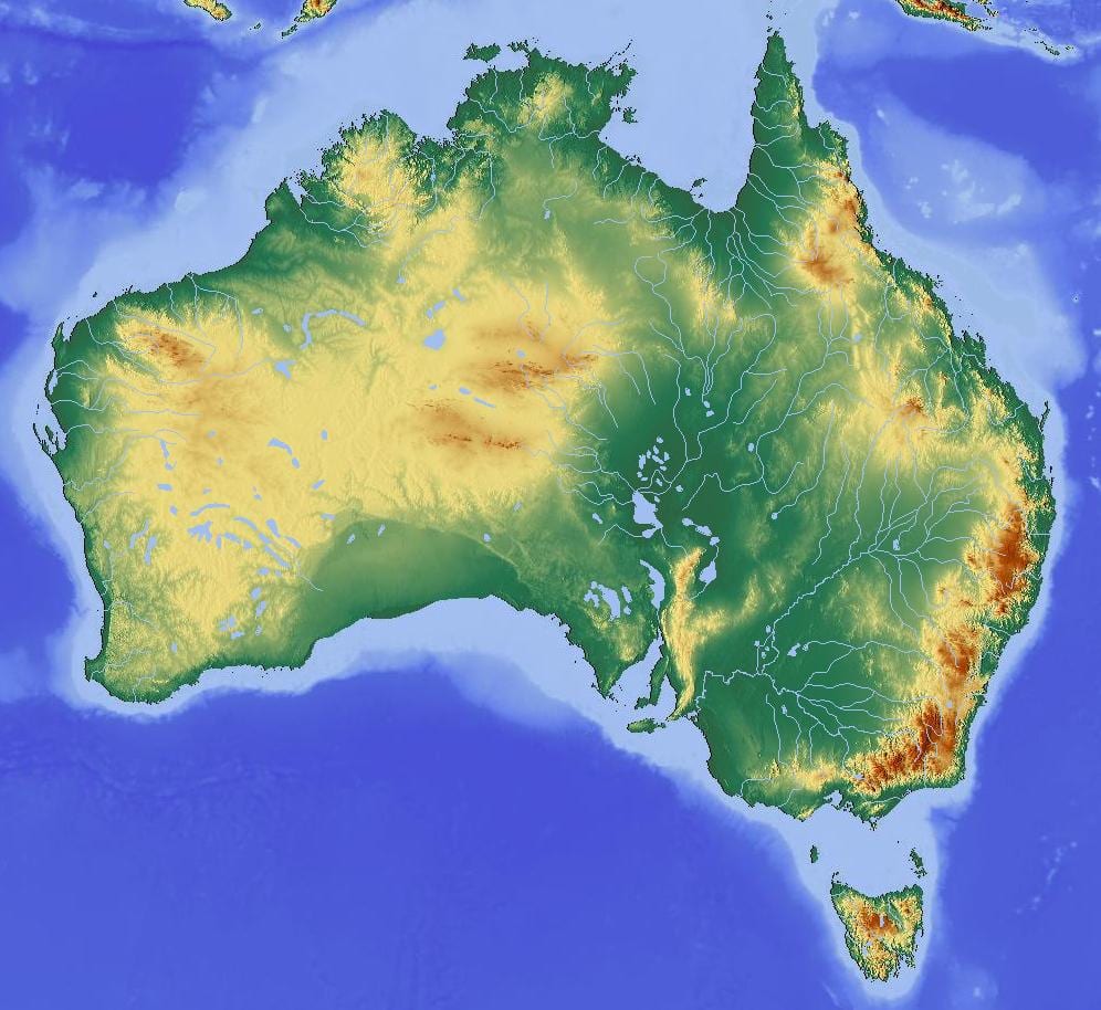 topograficzna mapa Australii