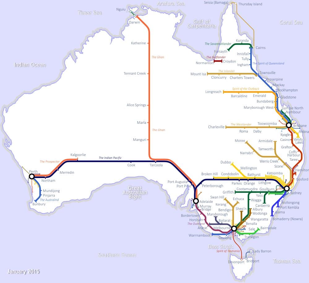 Australijskie pociągi mapie