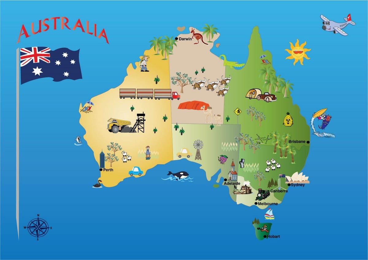 Mapa Australii atrakcje turystyczne