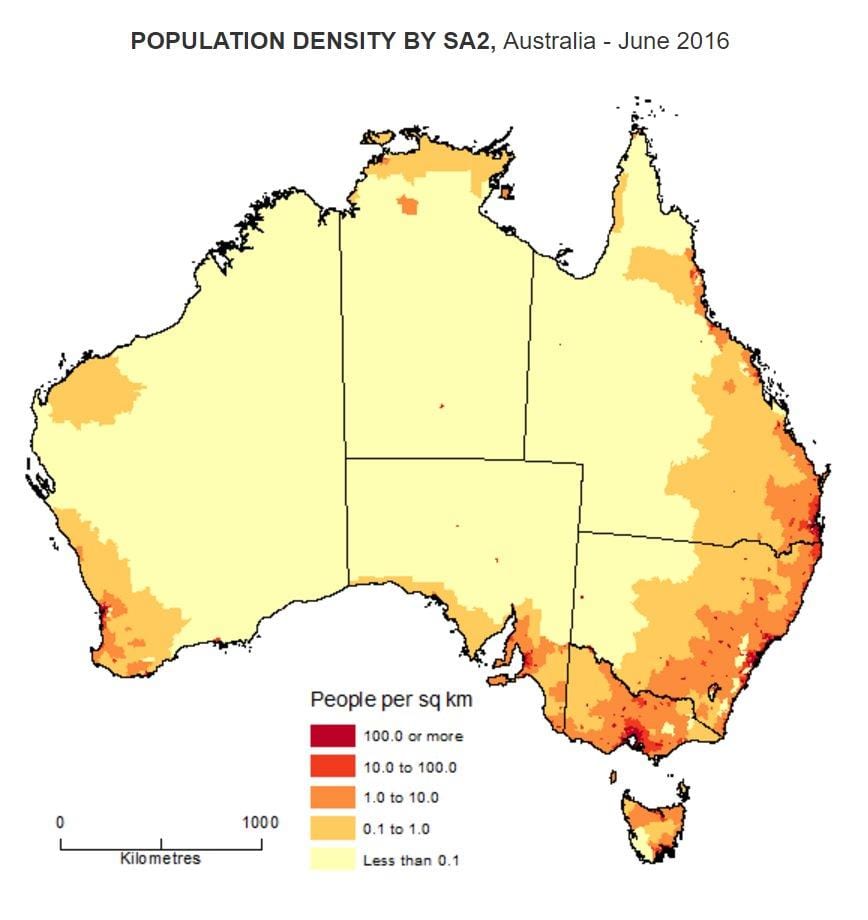 mapa ludności Australii