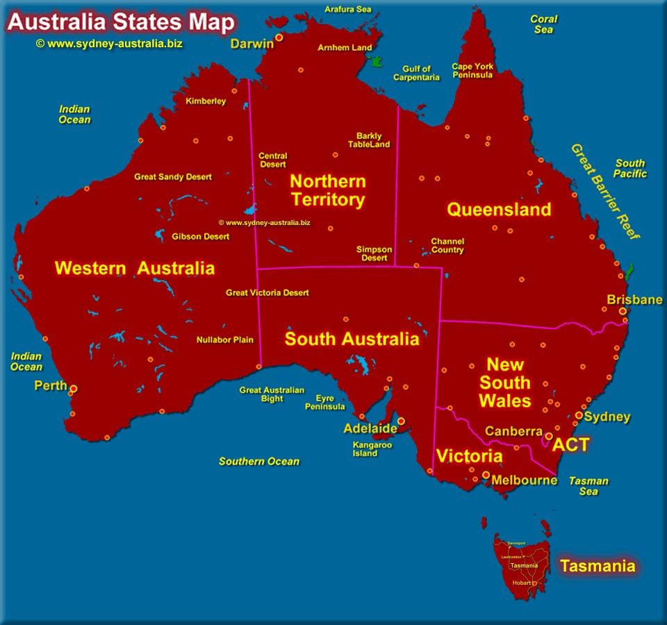 mapa Australii pokazuje Zjednoczonych