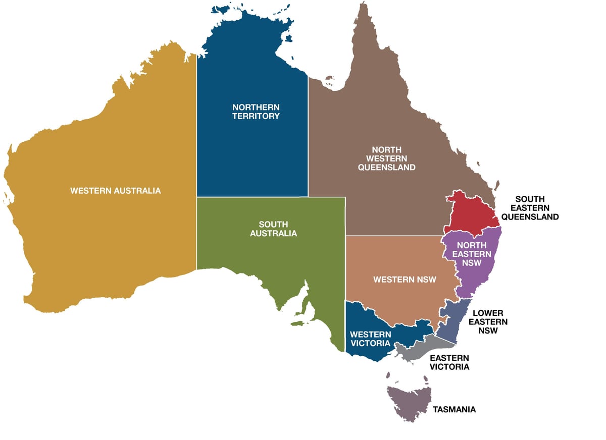 mapa regionów Australii