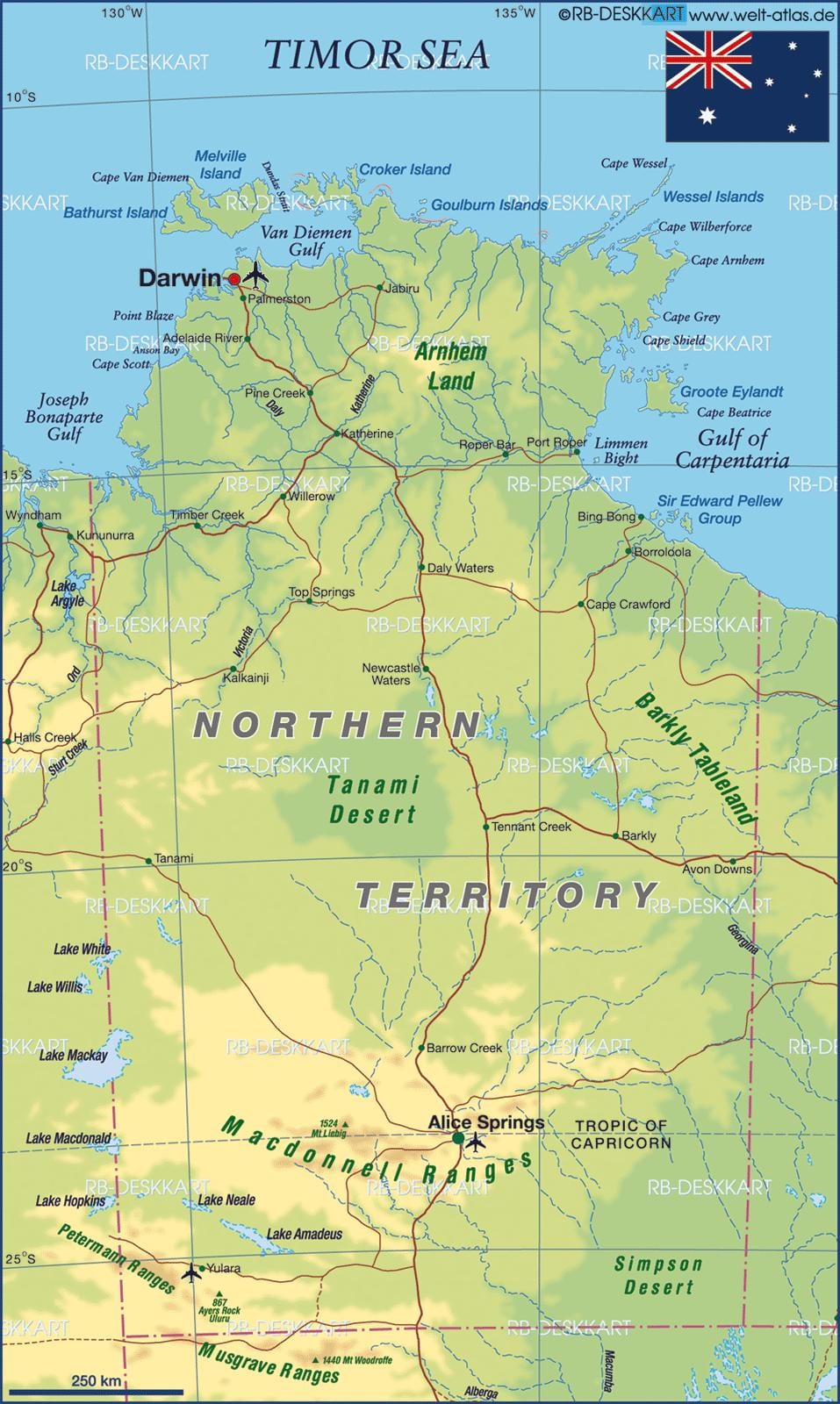 mapa Północnej Australii