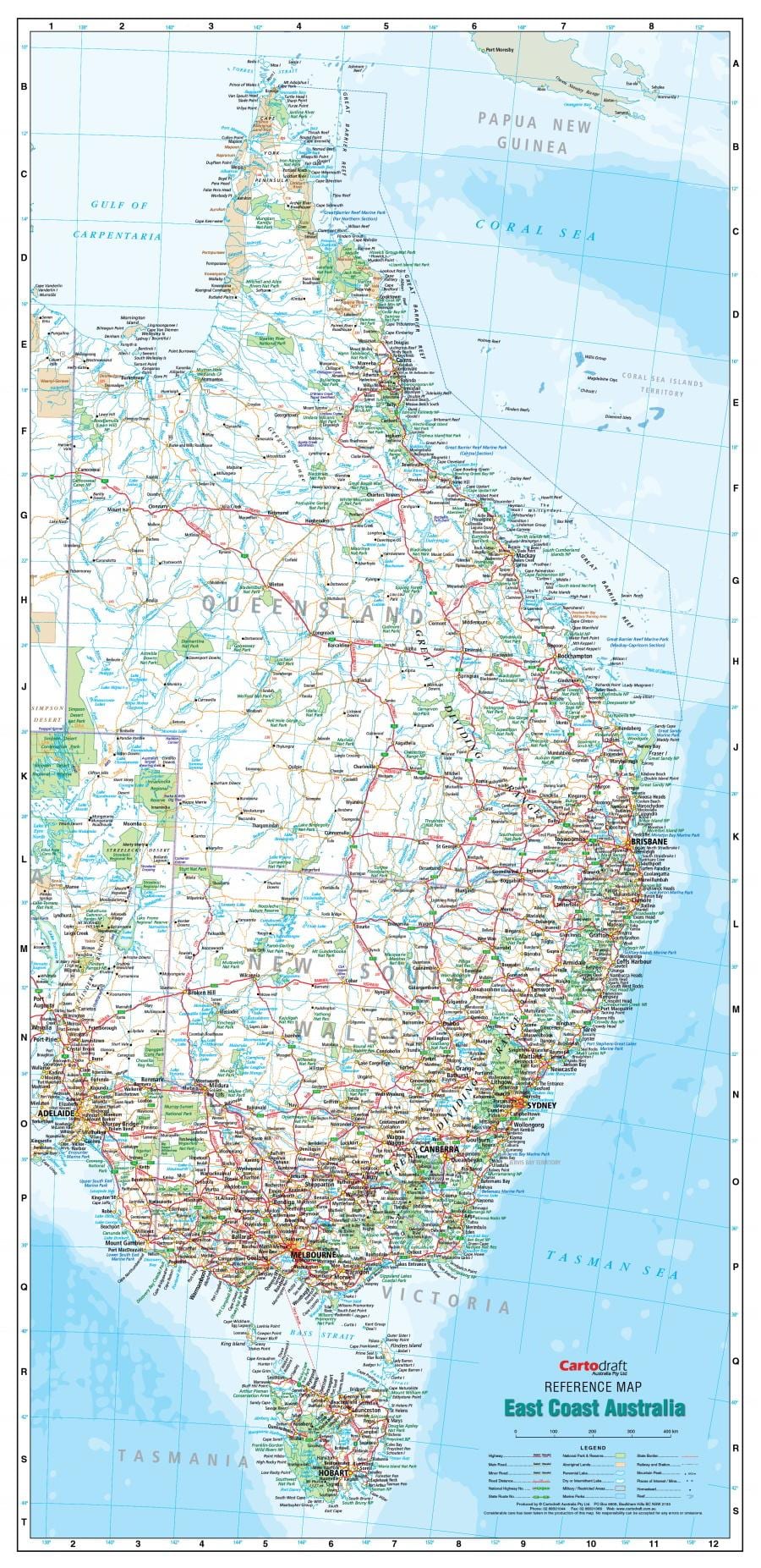 mapa wschodniego wybrzeża Australii