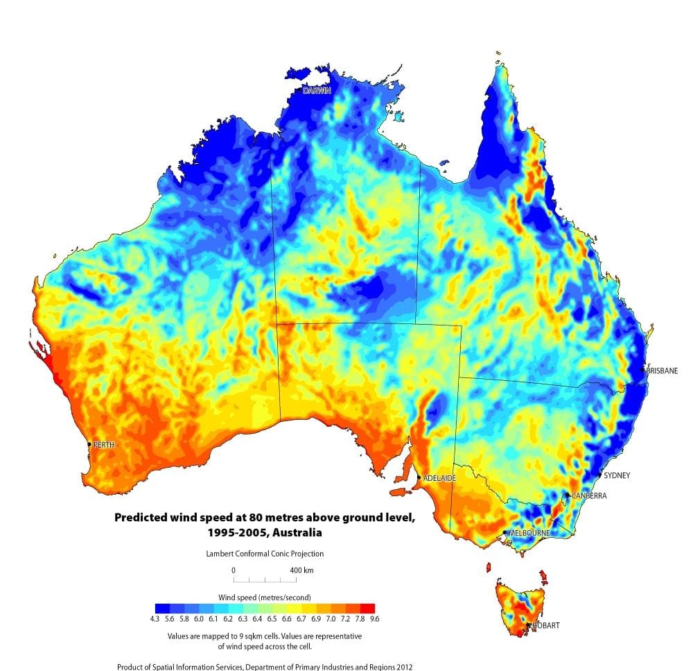 mapa wiatru Australia