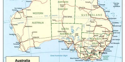 Mapa Australii oceany