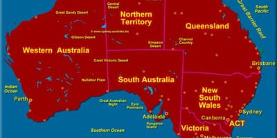 Mapa Australii pokazuje Zjednoczonych